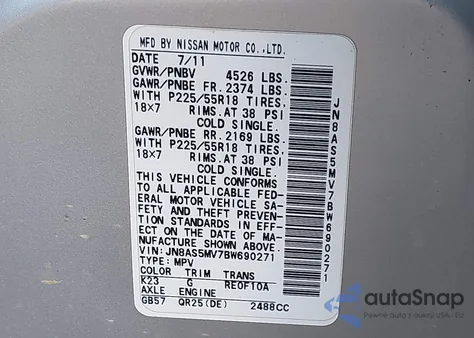 2011 Nissan Rogue S/Sv/Krom from USA, damaged, VIN JN8AS5MV7BW690271